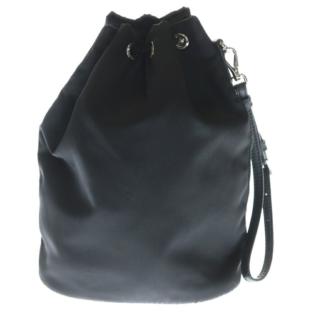 PRADA Triangle Plate Drawstring Shoulder Bag Black - image 2